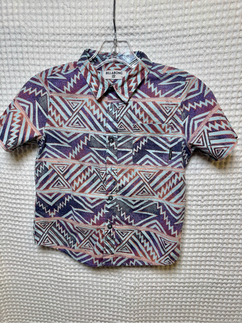 Billabong Short-Sleeve Aztec Button-Up in Purple and Tan